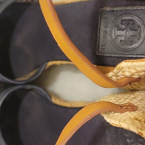 Tory Burch Leather Lucia Canvas Espadrille Wedge Crochet Woven Lace Sandal 6.5 - Picture 9 of 10